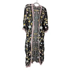 CHOA floral embroidered long open front duster cardigan kimono cover up